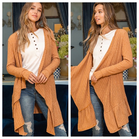 #17 Boho Ribbed Long Sleeve Ruffled Cardigan - Picture 2 of 8